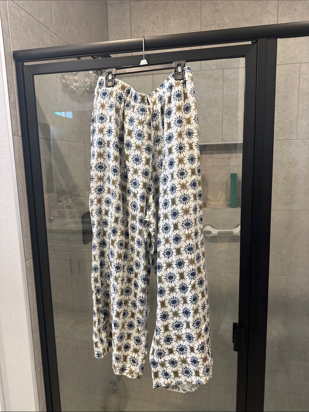 bryn Walker White Wide-Leg Pants with Navy Floral Print
